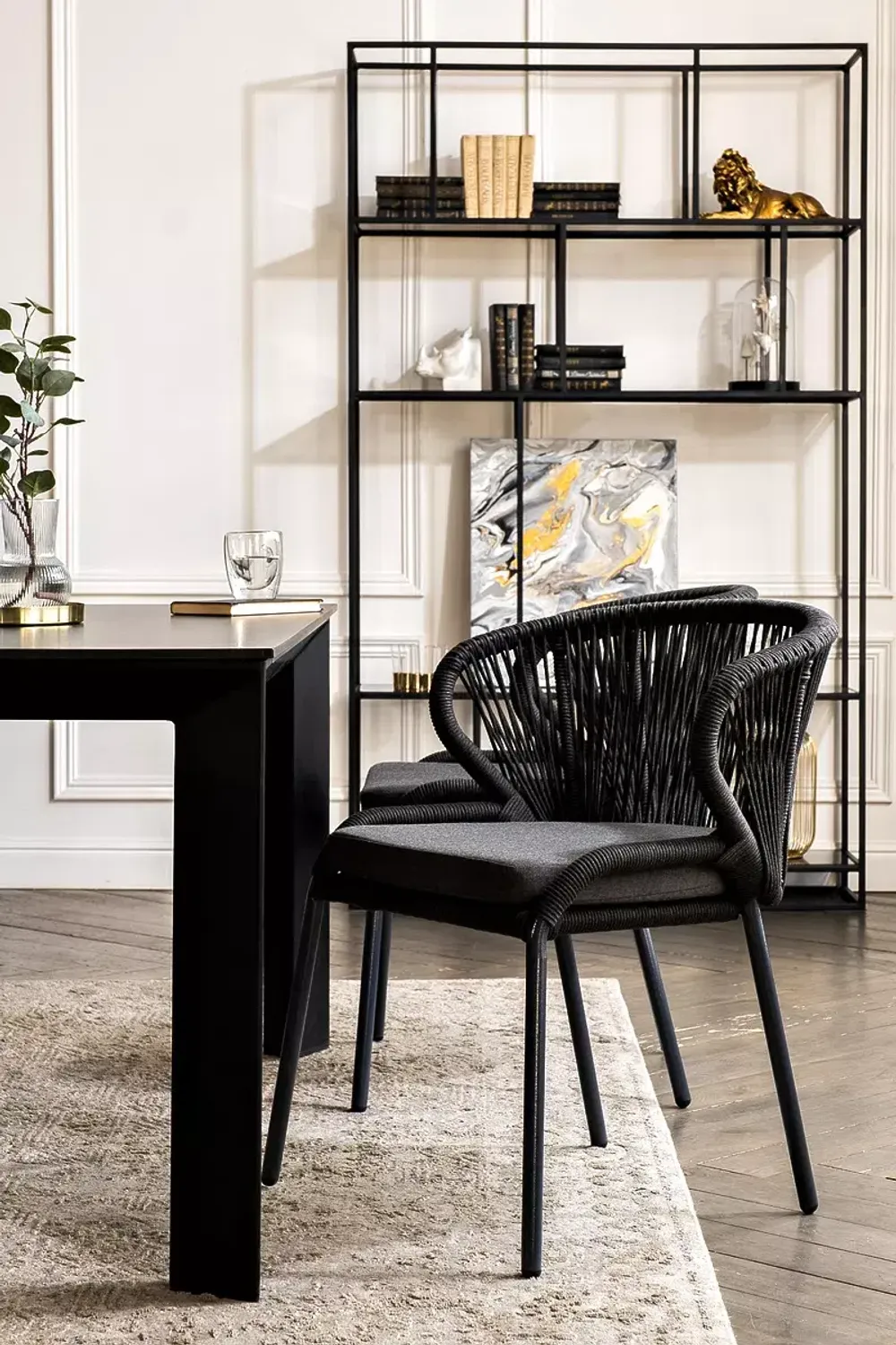 "Венето" обеденная группа на 4 персоны со стульями "Милан", каркас темно-серый, роуп темно-серый