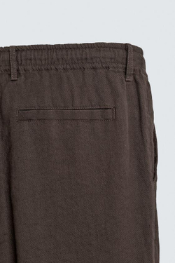 ZARA БРЮКИ RELAXED FIT ИЗ ХЛОПКА И ЛЬНА, КОРИЧНЕВЫЙ