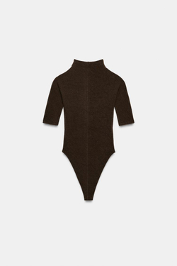 ZARA БОДИ В ДЕРЕВЕНСКОМ СТИЛЕ С ВЫСОКИМ ВОРОТНИКОМ, КОРИЧНЕВЫЙ