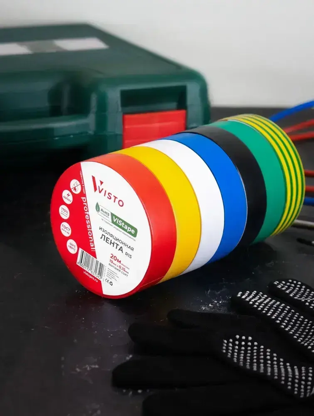 Изоляционная лента Изолента VISTO 19 мм 20 м 150 мкм, висто белая, профессиональная, 1 шт.