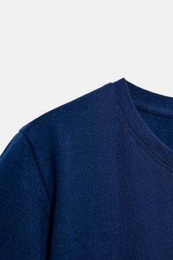 ZARA ХЛОПКОВАЯ ФУТБОЛКА В СТИЛЕ РУСТИК, МОРСКОЙ СИНИЙ