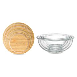 Набор из 4-х стеклянных мисок Eco Store с крышками из бамбука