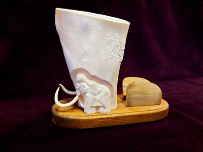 Письменный набор "Мамонт", цевка, бивень мамонта, красное дерево