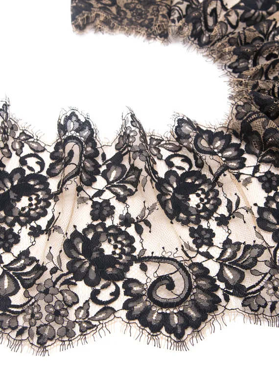 01-59 Кружево шантильи 22 см, бежевый/черный (брак)