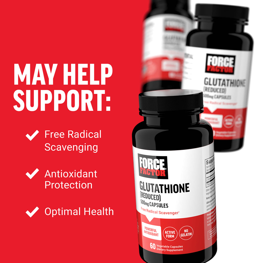 Force Factor, глутатион (восстановленный), 500 мг, 60 растительных капсул