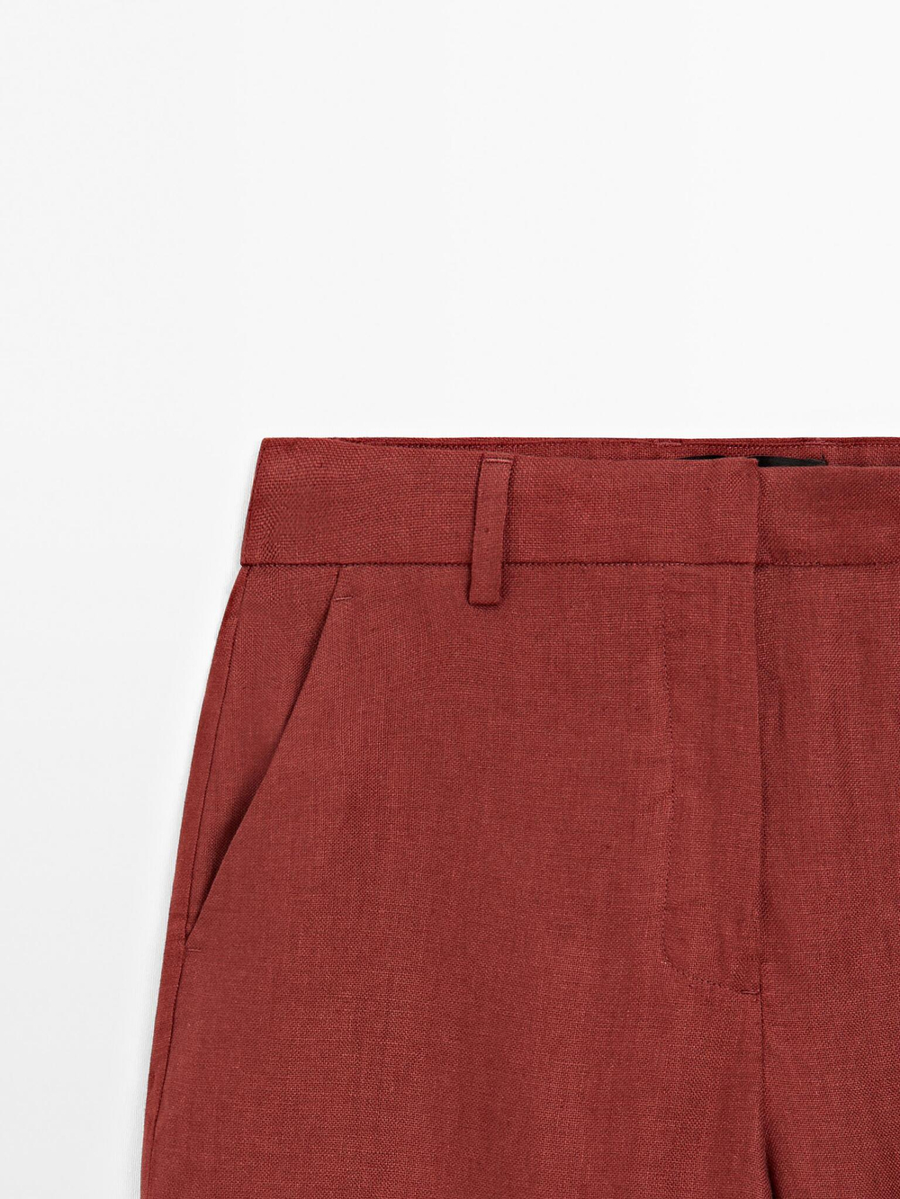 Massimo Dutti Струящиеся брюки из 100% льна, темно-розовый