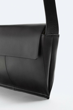 ZARA КОЖАНАЯ СУМКА, ЧЕРНЫЙ