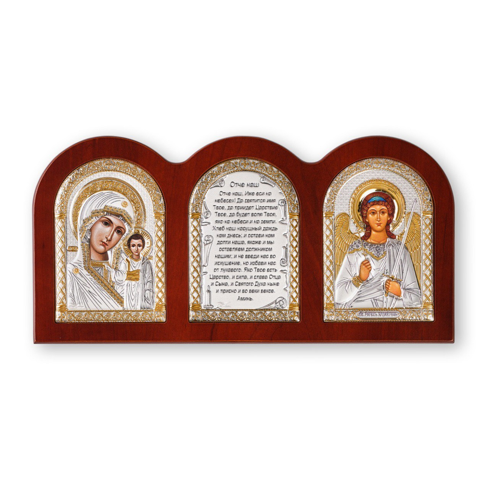 Триптих, Казанская БМ, Ангел, Молитва, икона, красное дерево 320х164