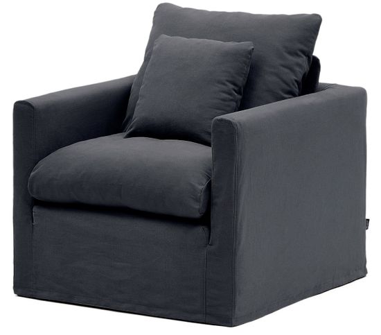 Кресло Nora со съемным чехлом и подушкой из льна и хлопка серо-антрацитовое 92 см Испания 