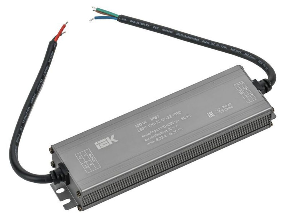 Драйвер LED ИПСН-PRO 5050 100Вт 12В блок-шнуры IP67 IEK LSP1-100-12-67-33-PRO