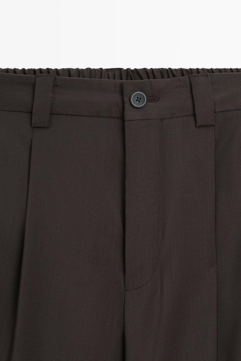 Massimo Dutti Свободные шерстяные брюки с вытачками, коричневый