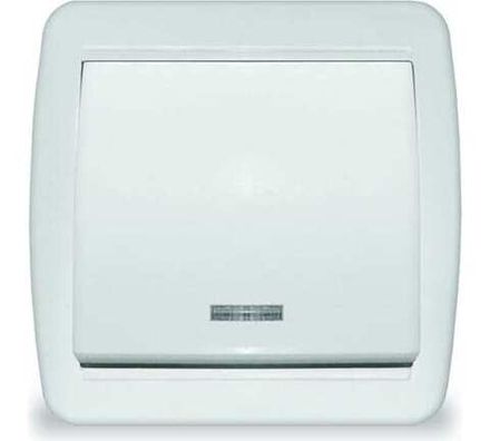 Выключатель одноклавишный с подсветкой "UNIVersal" серия "Клио", IP44, о/у, 10А, 220В, белый (евросл