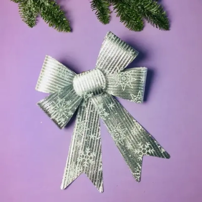 Бант на ёлку «Снежинка» 27*22 см, Серебро