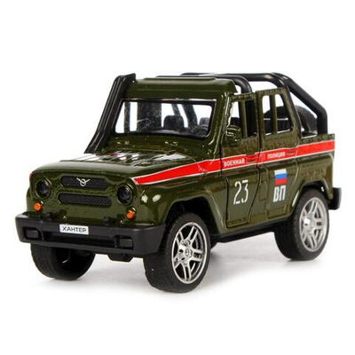 Модель ин. мет. "УАЗ Hunter. Военная полиция" 11,5см, дв,баг, зелен.коробка (Технопарк)