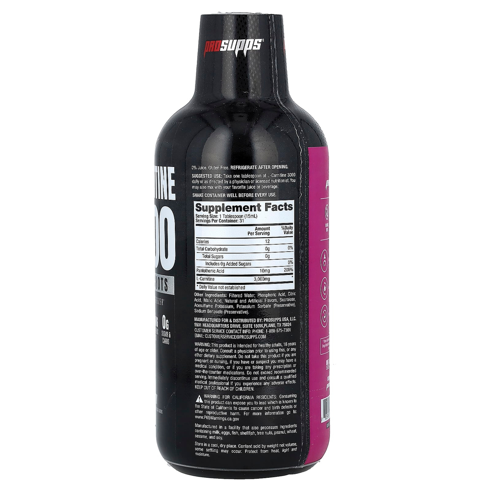 ProSupps, L-карнитин 3000, Liquid Shot, ягодный вкус, 473 мл (16 жидк. унций)