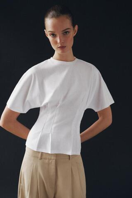 ZARA ПРИТАЛЕННАЯ ФУТБОЛКА С ЗАЩИПАМИ, БЕЛЫЙ