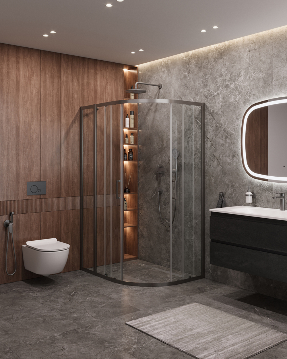 Душевой уголок Cezares MOLVENO-RH-2-120/100-C-GM-IV, 120х100х195, профиль оружейная сталь, прозрачное стекло