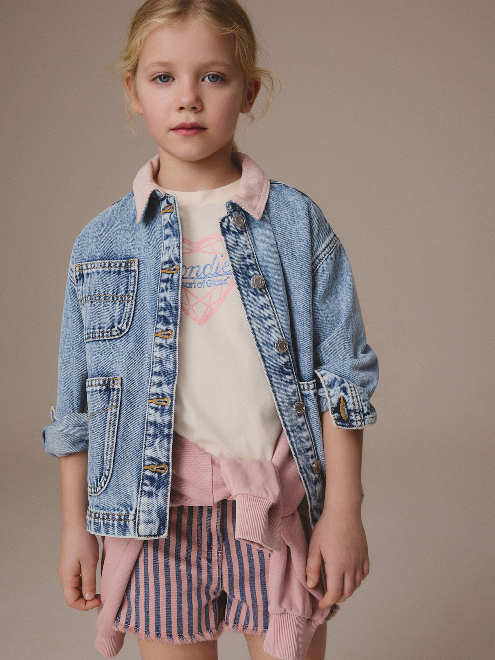 Куртка джинсовая с воротником для девочки Next E25-211, Синий, Розовый