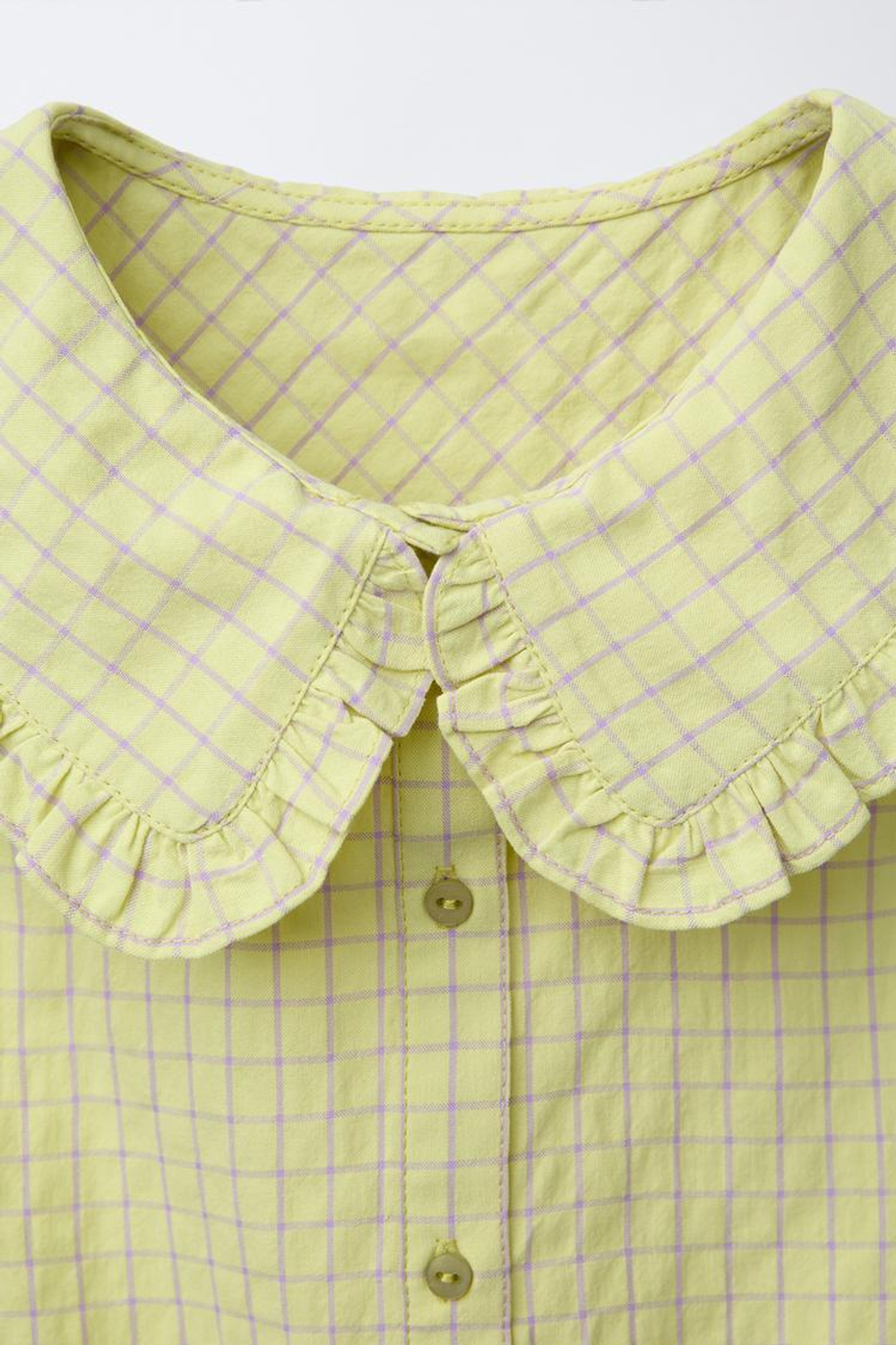 ZARA РУБАШКА В КЛЕТКУ С КРУГЛЫМ ВОРОТНИКОМ, ЛАЙМОВЫЙ