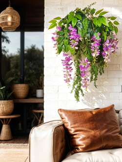 Искусственные цветы Акация лиловая в настенном белом кашпо