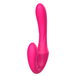 Розовый вибратор с клиторальным отростком и пультом ДУ- 19,6 см.