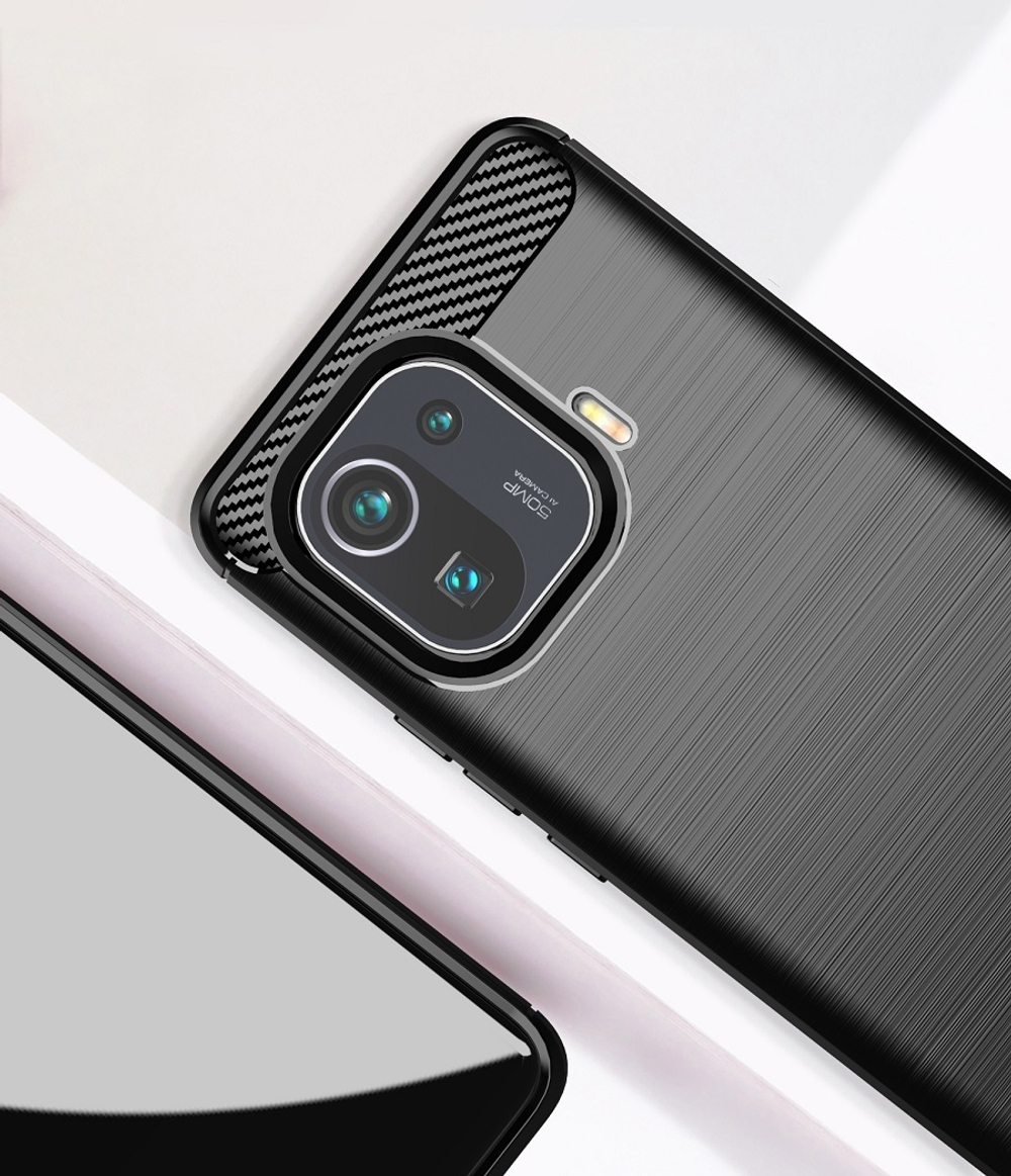 Чехол мягкий черного цвета для Xiaomi Mi 11 Pro с 2021 года, серия Carbon от Caseport