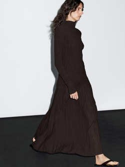 Massimo Dutti Длинное платье из эластичной ткани со складками, коричневый