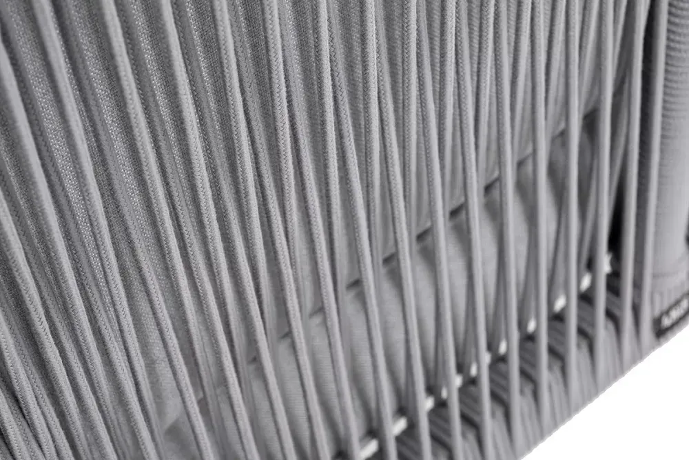 "Канны" угловой модуль плетеный из роупа, каркас алюминий белый шагрень, роуп светло-серый круглый, ткань светло-серая