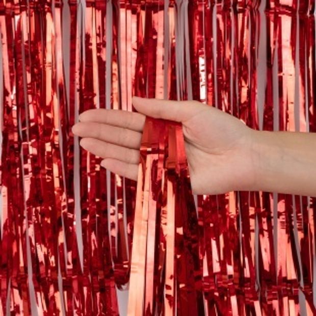 Занавес Дождик Красный, Металлик, 100*200 см, 1 шт.