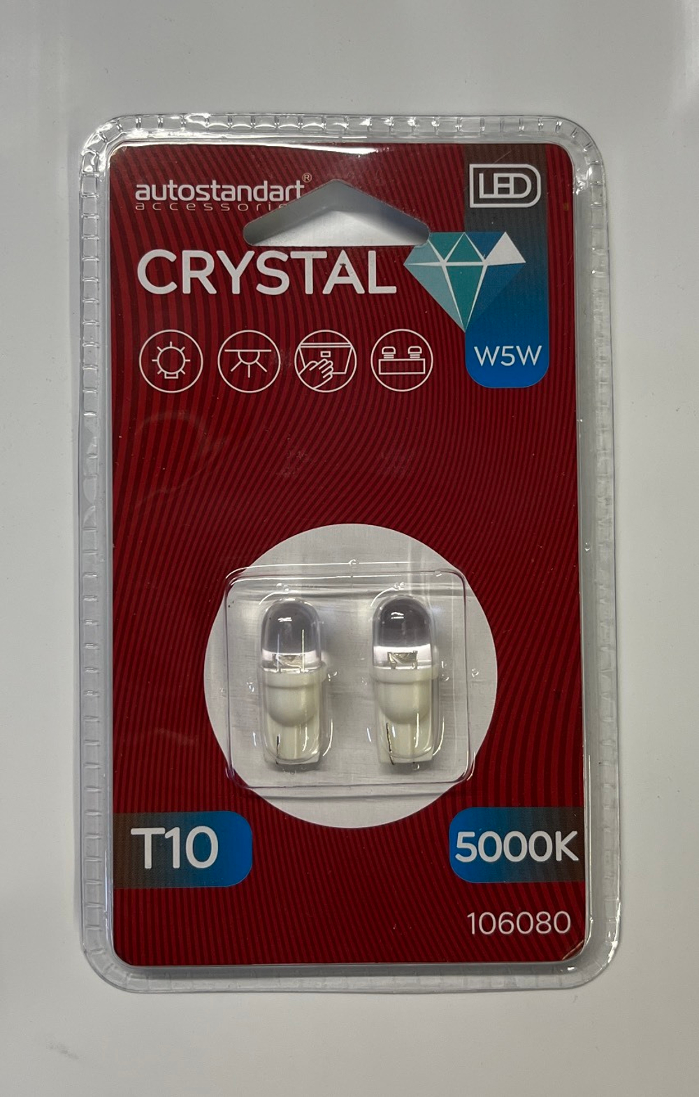 106080 Лампа светодидная LED CRYSTAL,W5W,  T10 (W2.1x9.5d), 12V 2 шт.AutoStandart