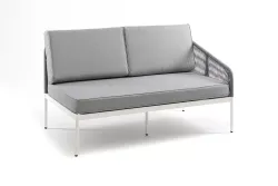 "Канны" левый модуль плетеный из роупа, каркас алюминий светло-серый (RAL7035) шагрень, роуп серый круглый, ткань серая 017