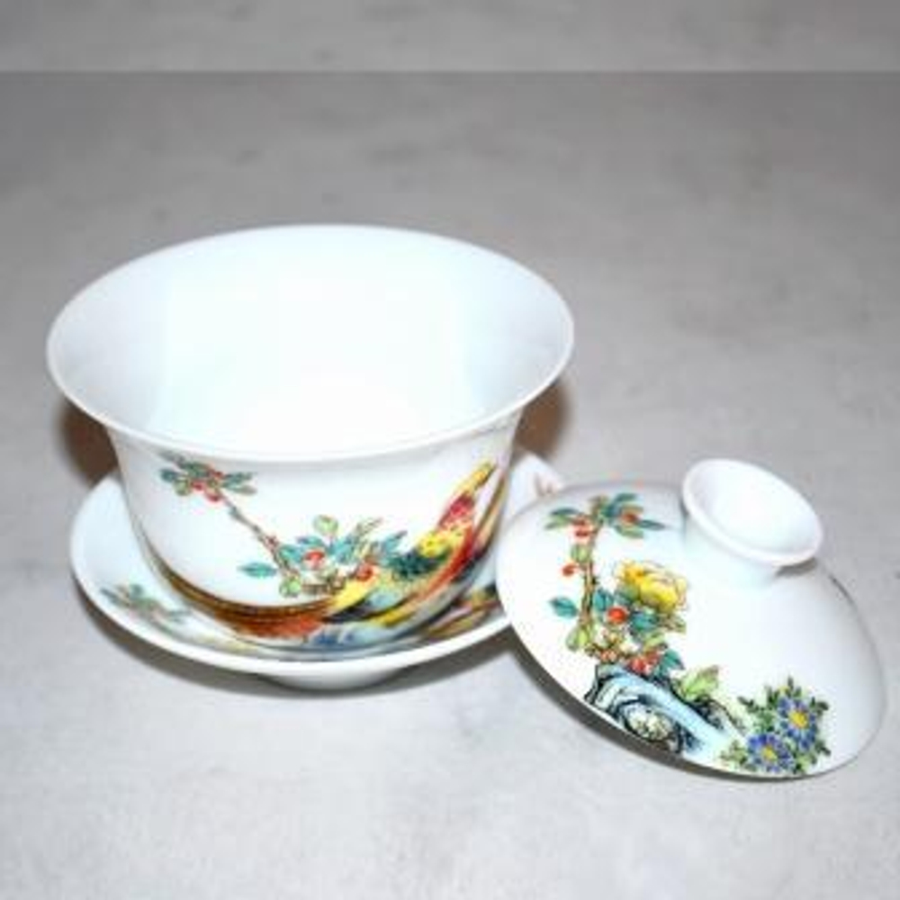 139232 Гайвань "Птицы в хризантемах" (фарфор, 80 мл)