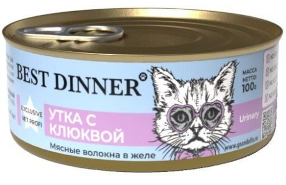 Best Dinner 100г конс. Vet Profi Urinary Влажный корм для кошек и котят МКБ Утка и клюква (паштет)