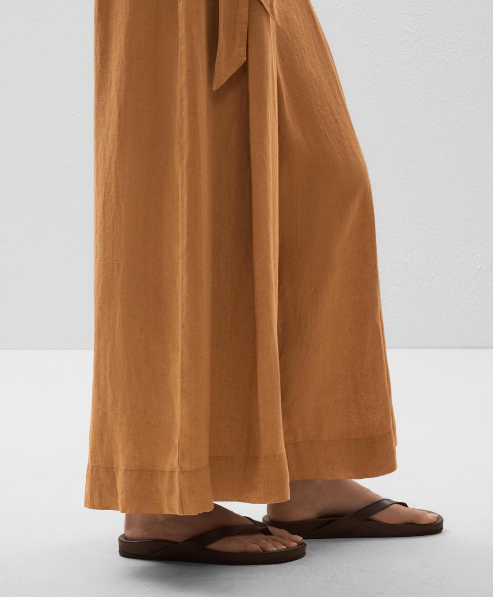 OYSHO Брюки широкие с завязками из 100% льна, горчичный