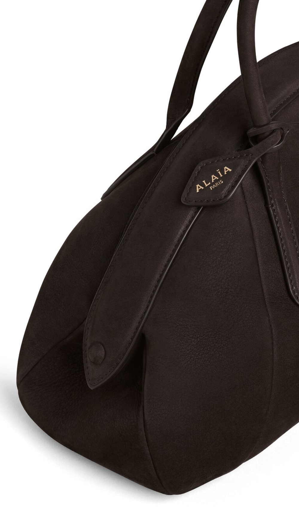 ALAÏA СУМКА С ВЕРХНЕЙ РУЧКОЙ ИЗ НУБУКА, ТЕМНО-КОРИЧНЕВЫЙ