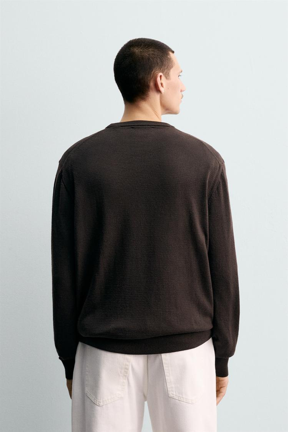 ZARA ШЕРСТЯНОЙ СВИТЕР КЛАССИЧЕСКОГО КРОЯ, ШОКОЛАДНЫЙ