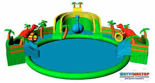 Надувной аквапарк с бассейном и горками «Дино Парк», 19,67×19,67×5,68 м
