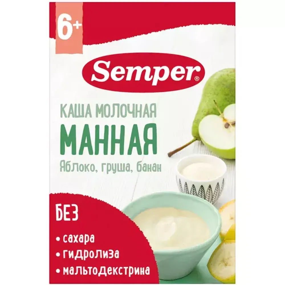 Купить Semper «Каша молочная Манная с яблоком, грушей и бананом» в Казахстане