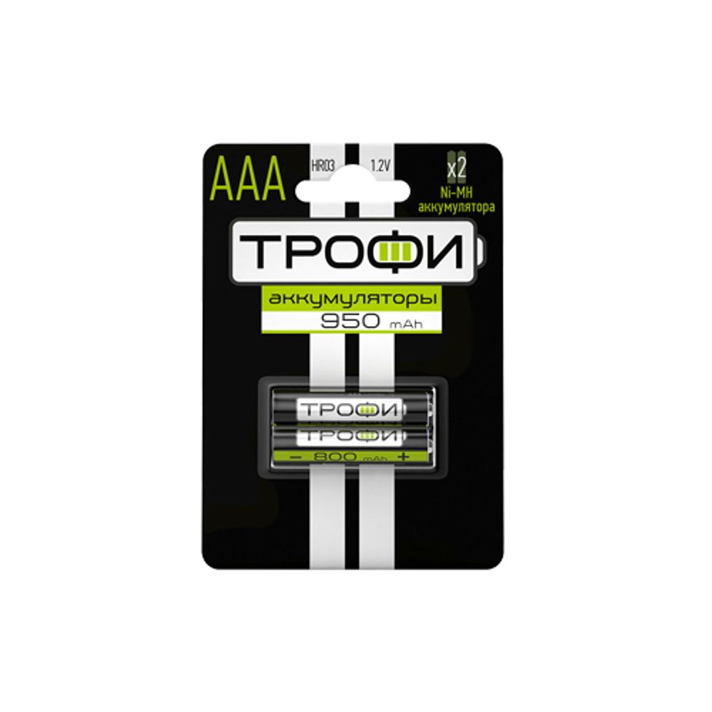 Аккумуляторы NiMH (никель-металлгидридные) Трофи HR03-2BL 950 mAh GREEN POWER | 