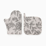 Набор кухонный «Этель» Black flowers: варежка-прихватка, прихватка, 100% хлопок, саржа 190 г/м²