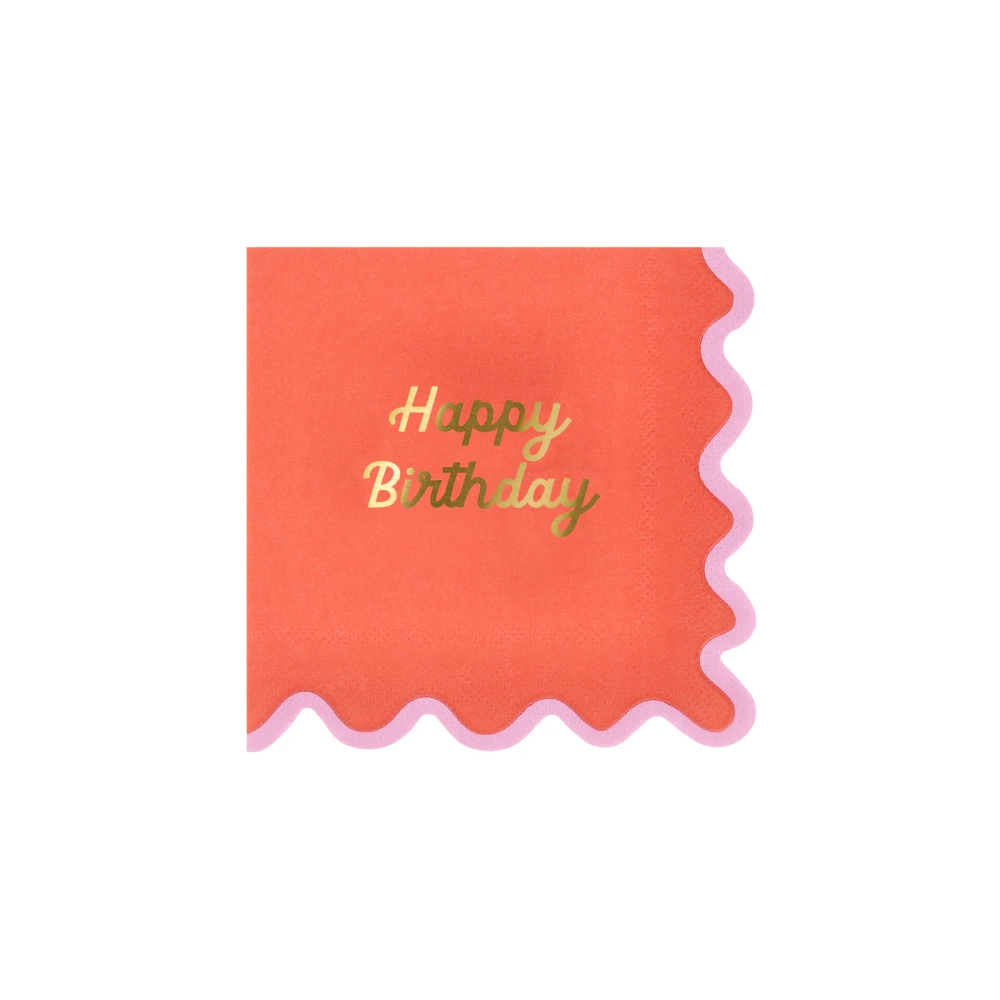 Салфетки маленькие с волнистым краем "С Днем Рождения" [Happy Birthday] 16 шт. (16,5 x 16,5 см)