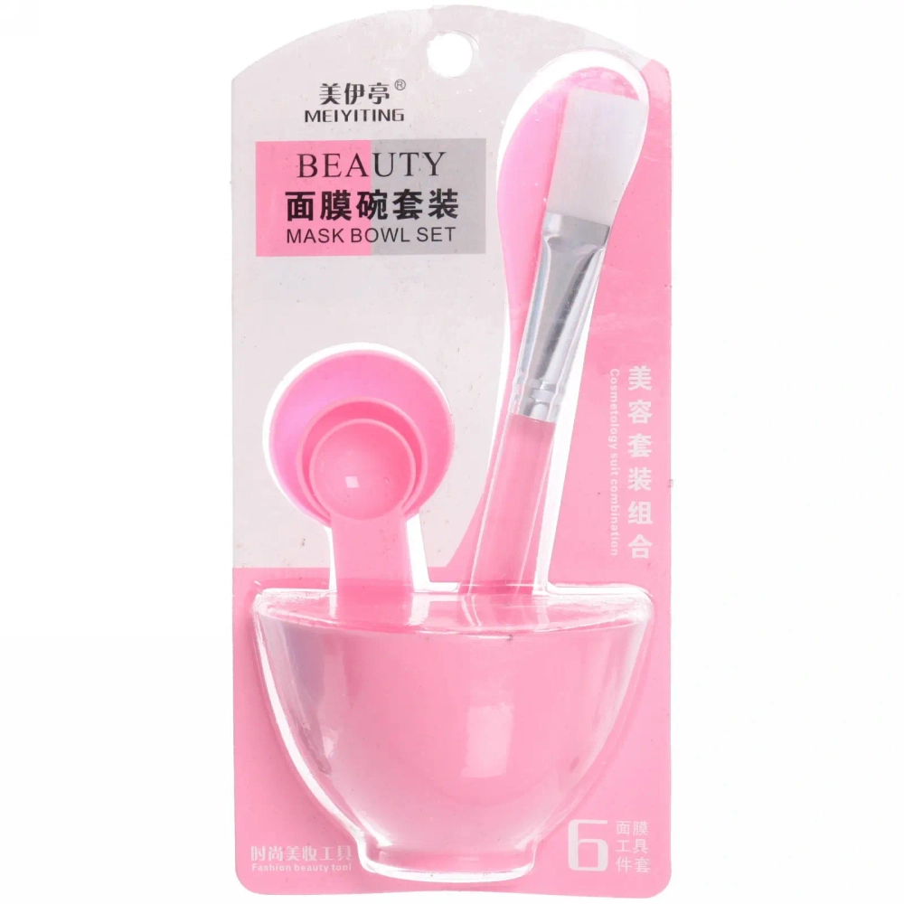 Набор косметический «Beauty Bar», кисточка, лопатка, 3 мерных ложки и чаша, микс три цвета, 17,5*8,5см