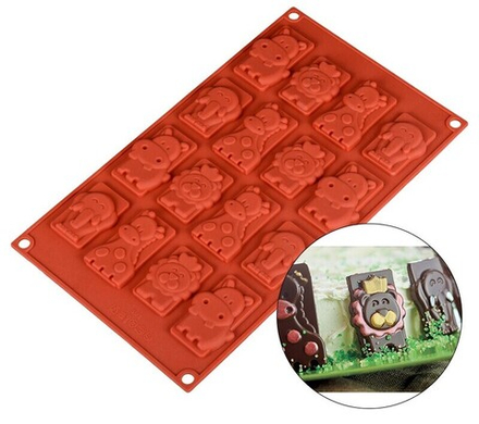 Форма силиконовая для шоколада "Звери 16в1" S190, 1 шт.