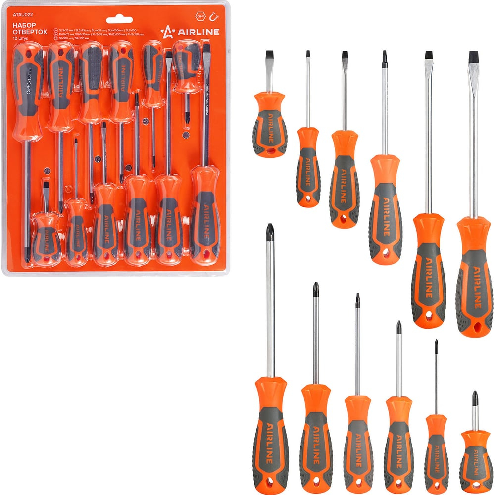 Набор отверток 12 шт крестовые и прямые AIRLINE ATAU022