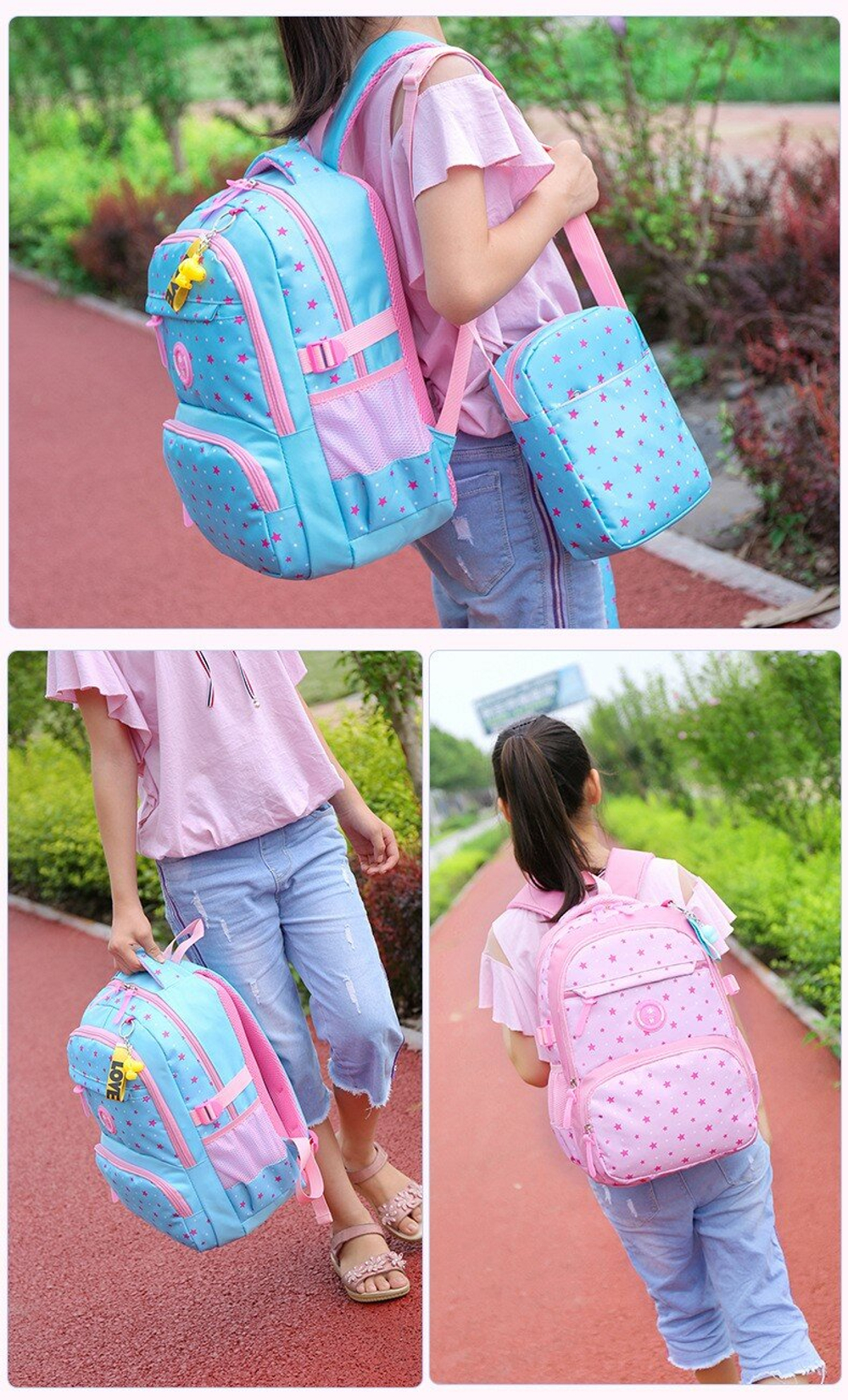 Школьный рюкзак для девочки 3 предмета (рюкзак, сумка, пенал), Розовый