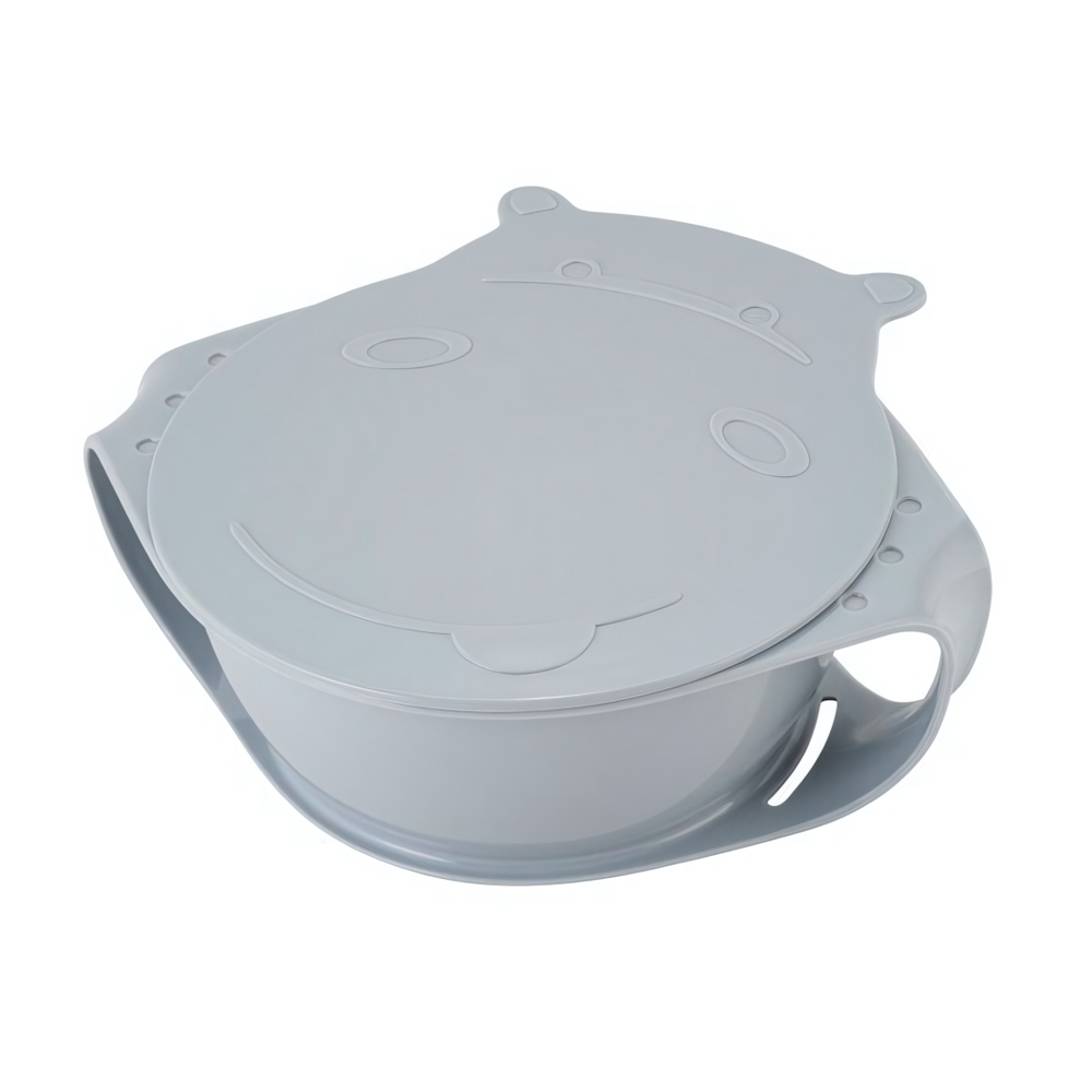 Детская тарелка Lalababy Play with Me Hello, Hippo! с крышкой серый