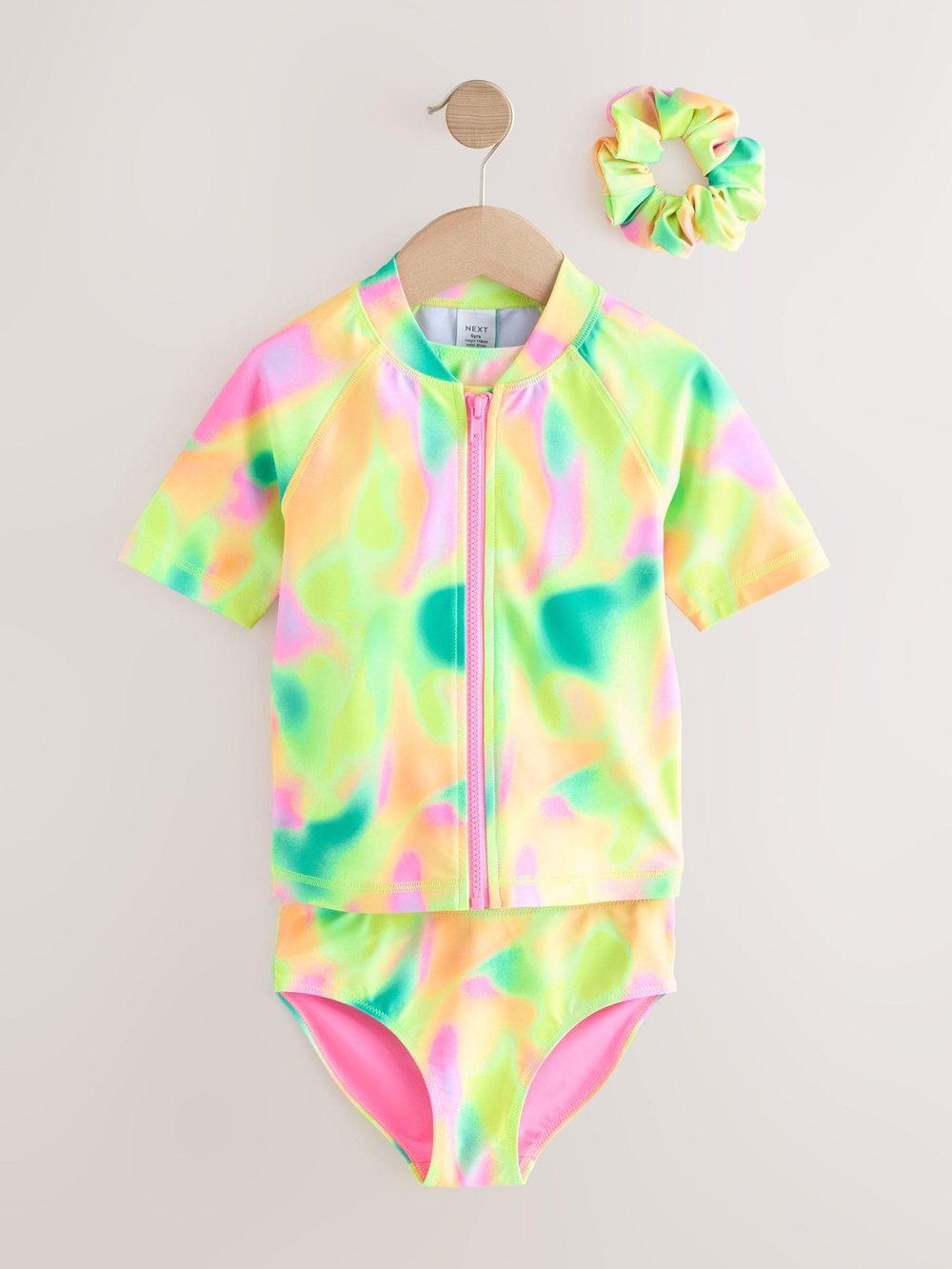 Купальник раздельный и резинка для волос в комплекте для девочки Next AB7-006, Салатовый, Розовый