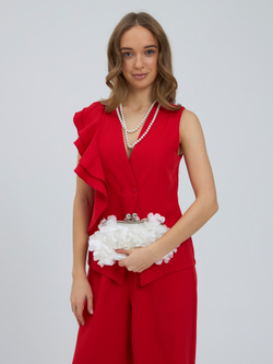 Костюм нарядный двойка брючный с жилеткой красный