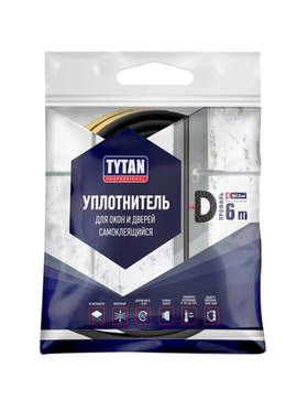 Уплотнитель для окон D-профиль Tytan Professional, 9 x 7,5 мм, 6 м, черный