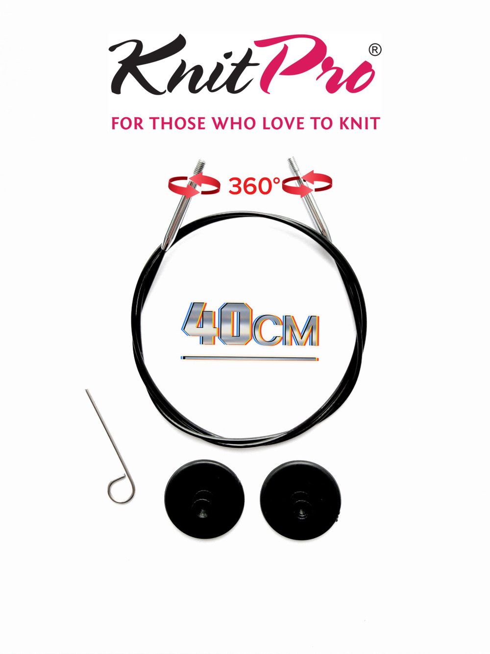 Набор поворотных тросиков для съемных спиц, длина около 60/80/100см, заглушки 6шт, KnitPro, 10673,4,5